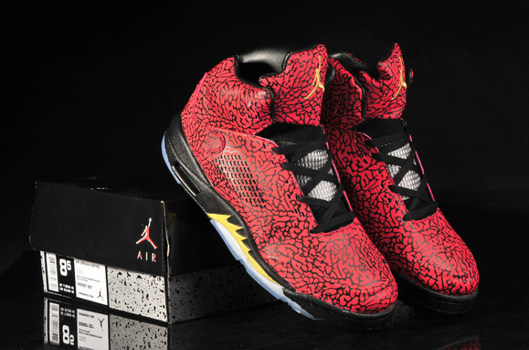 Nike Air Jordan 5 Retro Temporal Rift Red Black Yellow Shoes - Click Image to Close