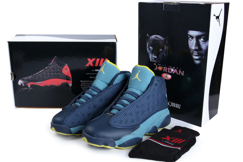 Real Nike Jordan 13 HardPack Sea Blue Yellow Shoes