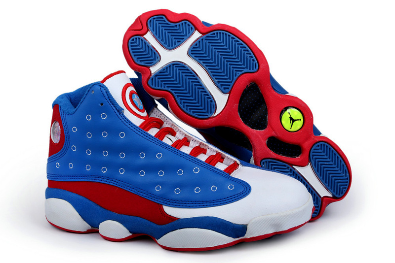 Real Nike Jordan 13 Retro Captain America Blue Red White Shoes - Click Image to Close