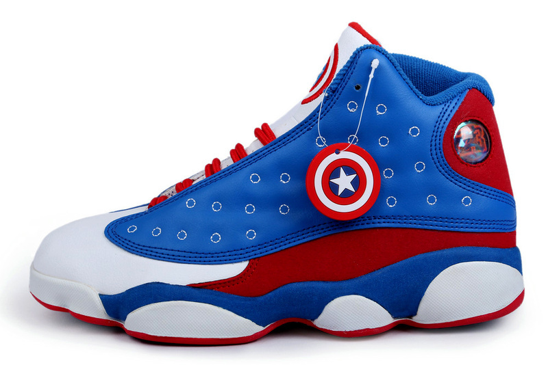 Real Nike Jordan 13 Retro Captain America Blue Red White Shoes - Click Image to Close