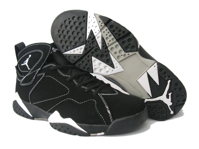 Real Nike Jordan 7 Retro Black White Shoes - Click Image to Close