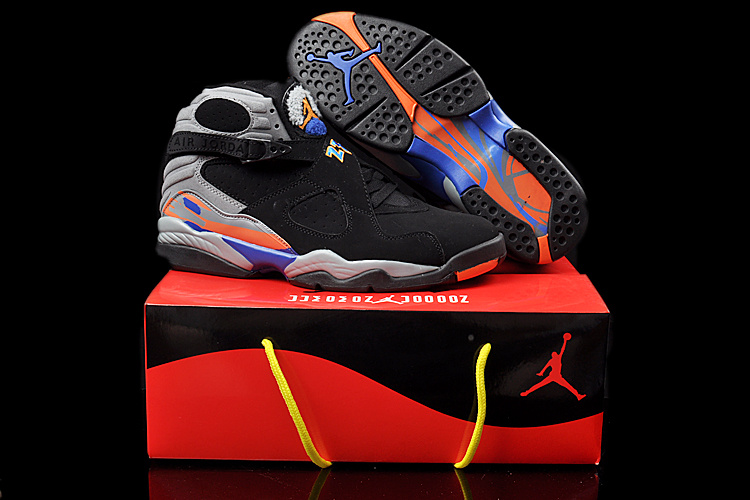 Real Nike Jordan 8 Hardpack Black Grey Orange Blue Shoes - Click Image to Close
