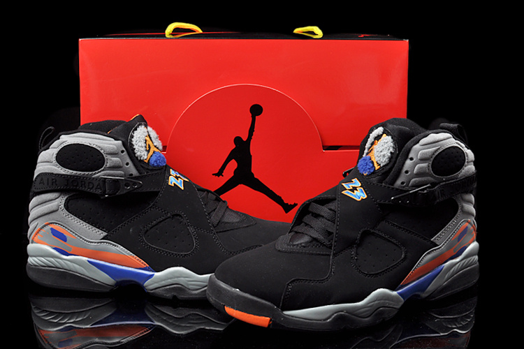 Real Nike Jordan 8 Hardpack Black Grey Orange Blue Shoes - Click Image to Close
