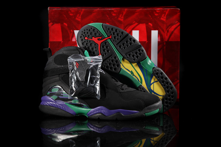 Real Nike Jordan 8 Hardpack Black Purple Green Shoes