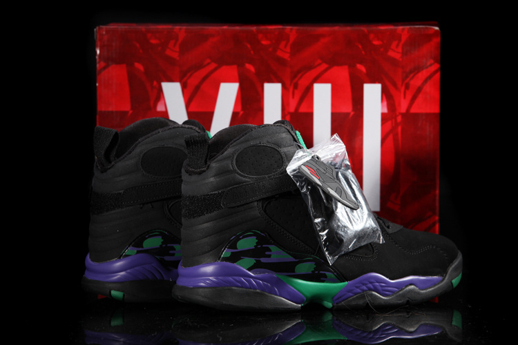 Real Nike Jordan 8 Hardpack Black Purple Green Shoes