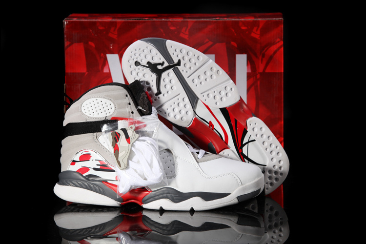 Real Nike Jordan 8 Hardpack White Grey Red Black Shoes - Click Image to Close