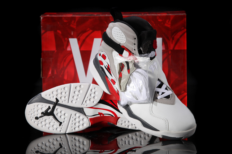 Real Nike Jordan 8 Hardpack White Grey Red Black Shoes - Click Image to Close