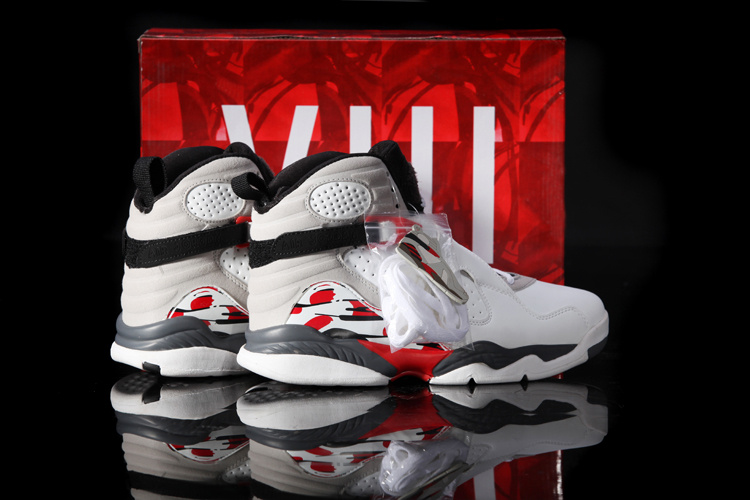 Real Nike Jordan 8 Hardpack White Grey Red Black Shoes - Click Image to Close