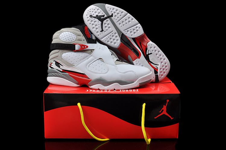 Real Nike Jordan 8 Hardpack White Grey Red Shoes - Click Image to Close