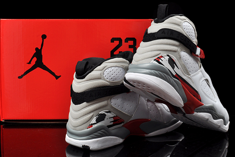 Real Nike Jordan 8 Hardpack White Grey Red Shoes - Click Image to Close