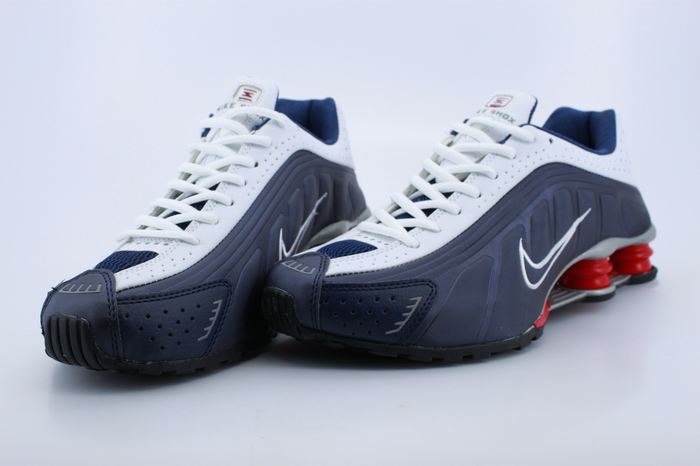 Real Nike Shox R4 White Dark Blue Red For Men - Click Image to Close