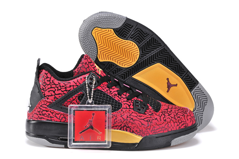 Red Black Yellow Jordan 4 Crack Limited Shoes For Women