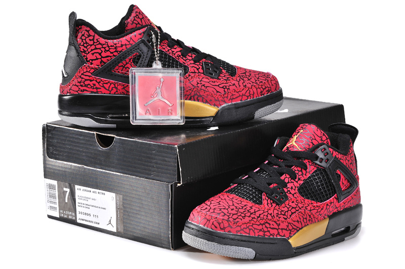 Red Black Yellow Jordan 4 Crack Limited Shoes For Women - Click Image to Close