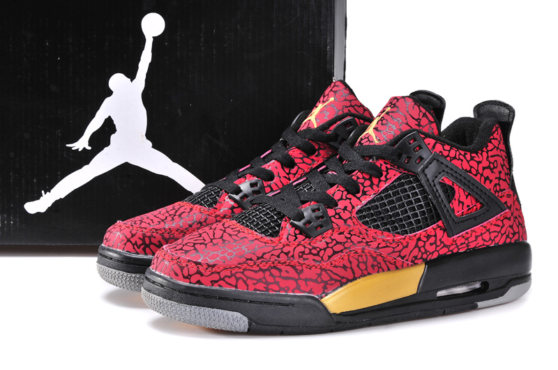 Red Black Yellow Jordan 4 Crack Limited Shoes For Women - Click Image to Close