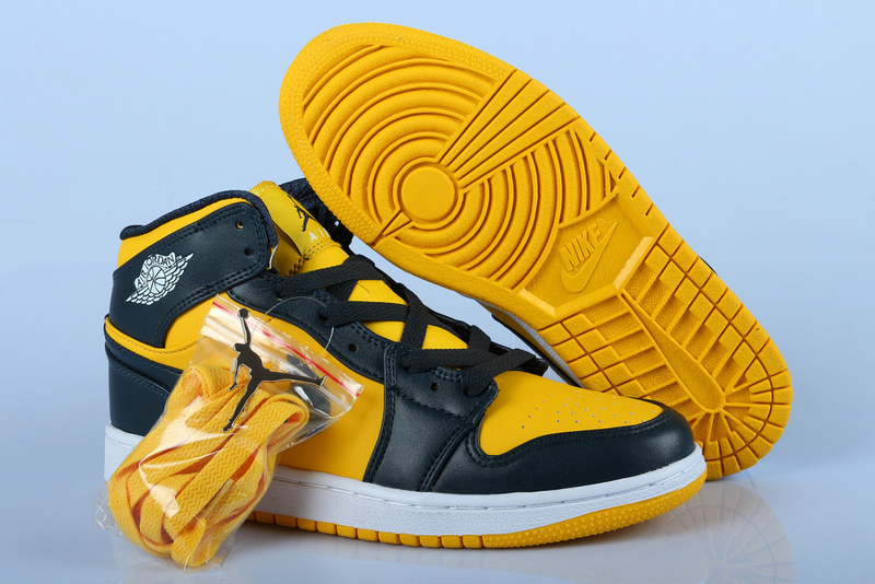 New Nike Air Jordan 1 Black Yellow White Shoes - Click Image to Close