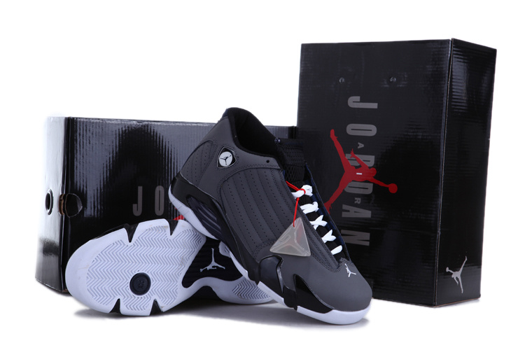 Retro Jordan 14 Chalcedony Edition Grey Black Shoes - Click Image to Close