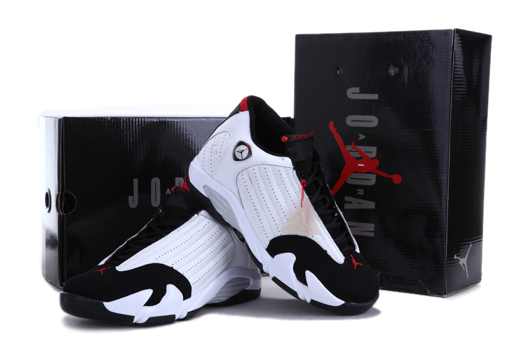 Retro Jordan 14 Chalcedony Edition White Black Red Shoes - Click Image to Close