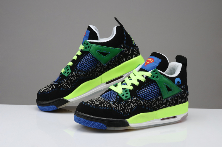 Retro Jordan 4 Superman Midnight Black Green Blue Shoes - Click Image to Close