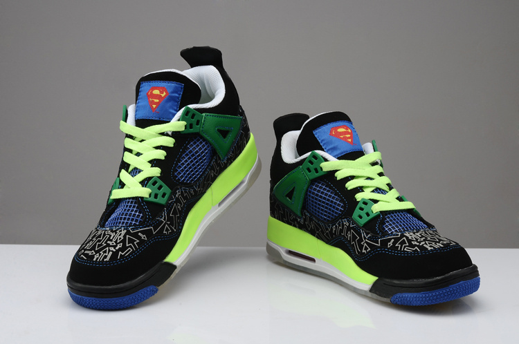Retro Jordan 4 Superman Midnight Black Green Blue Shoes - Click Image to Close