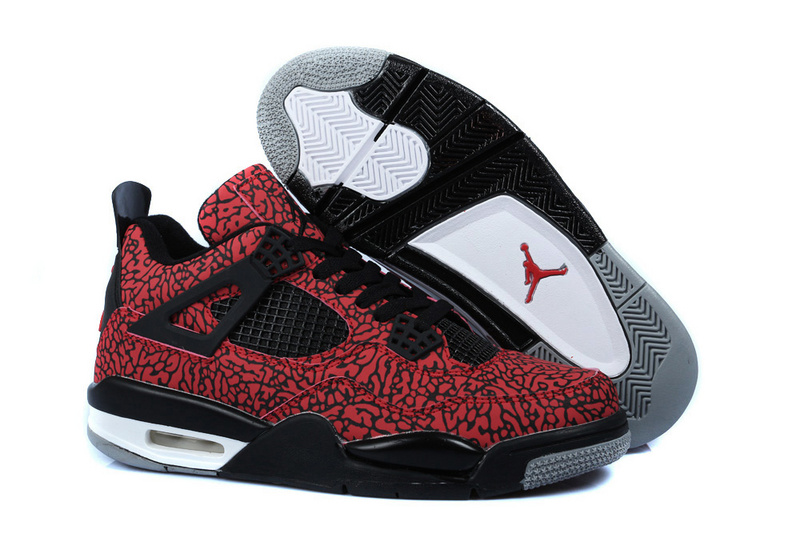 Retro Jordan 4 Temporal Rift by Color Red Black Shoes - Click Image to Close