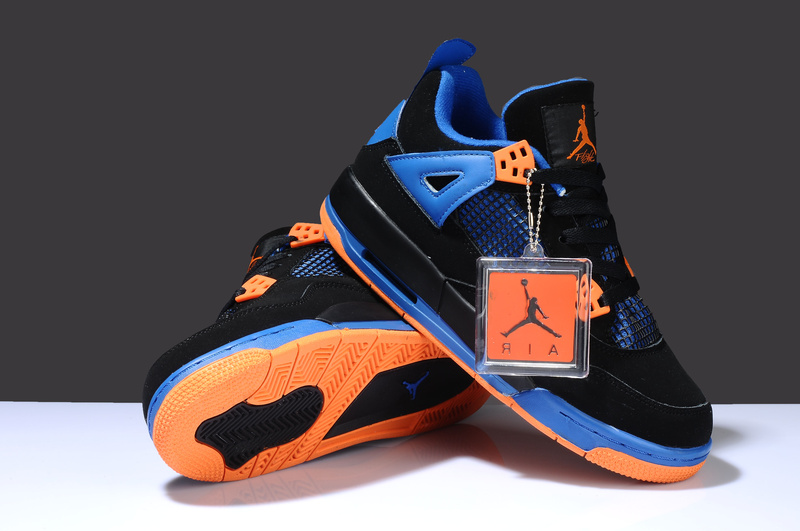 Retro Jordan 4 Thor Black Blue Orange Shoes - Click Image to Close
