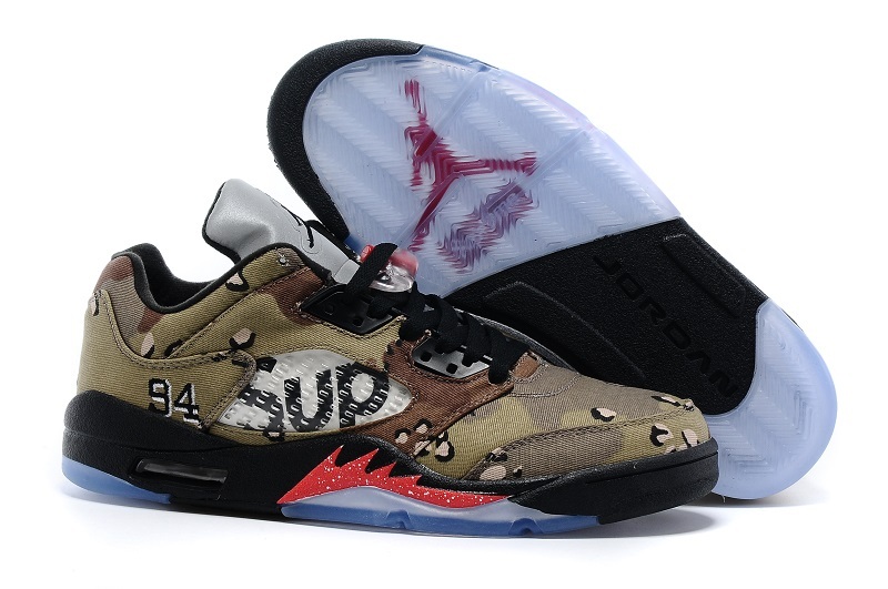 Supreme X Jordan 5 Low Camo Black Red Shoes - Click Image to Close