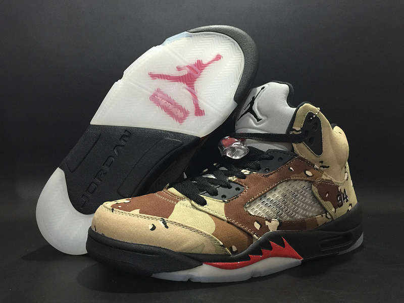 Supreme X Jordan 5 Camo Black Red Shoes - Click Image to Close