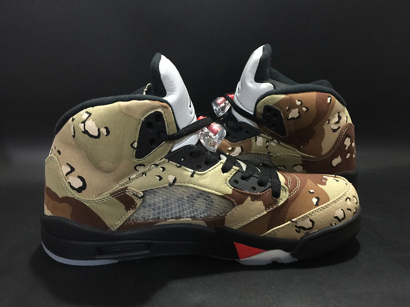 Supreme X Jordan 5 Camo Black Red Shoes - Click Image to Close