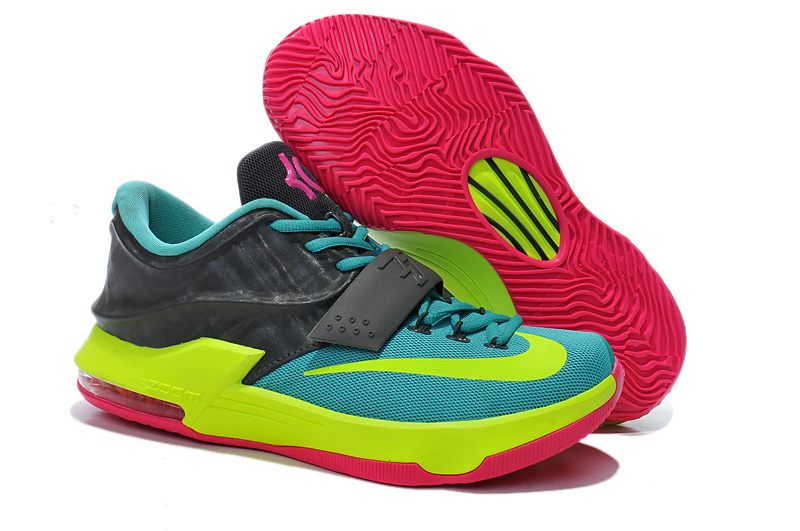 Women's Nike KD 7 Blue Grey Fluorscent Green Pink Shoes - Click Image to Close