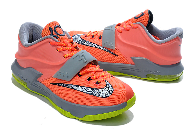 Women's Nike KD 7 Light Orange Grey Fluorscent Green Shoes