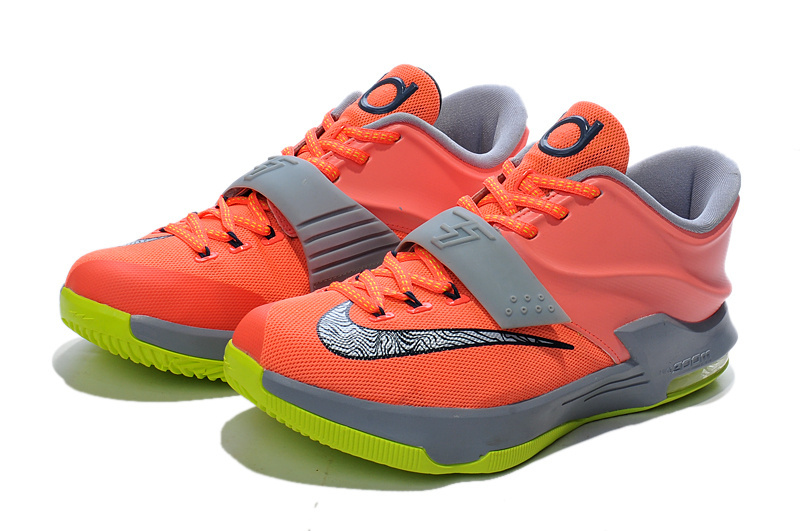 Women's Nike KD 7 Light Orange Grey Fluorscent Green Shoes - Click Image to Close