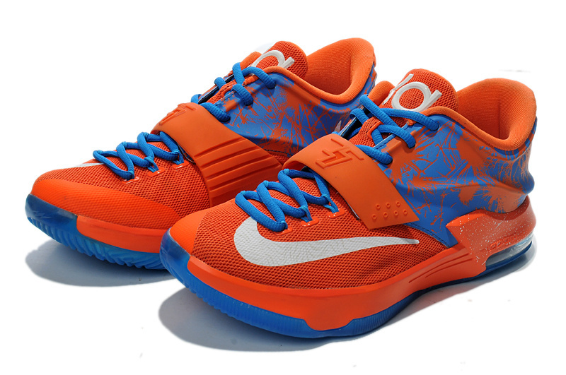 Women's Nike KD 7 Orange Blue White Shoes - Click Image to Close