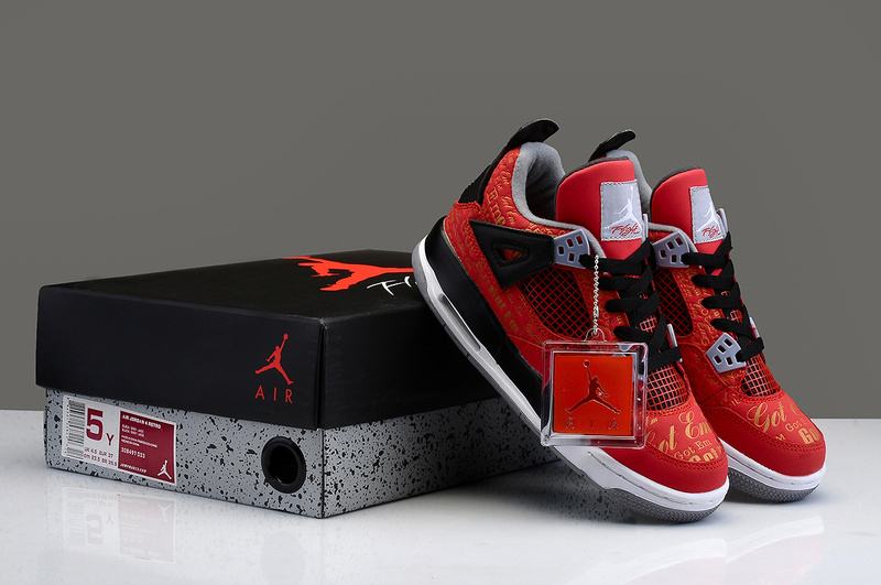 Trendy Nike Air Jordan 4 Chicago Bulls Red Gold Black Shoes