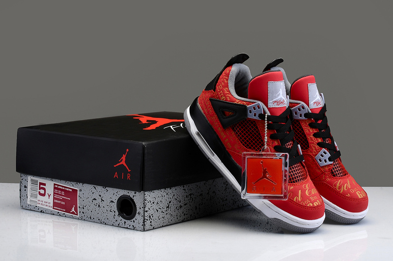 Trendy Nike Air Jordan 4 Chicago Bulls Red Gold Black Shoes - Click Image to Close