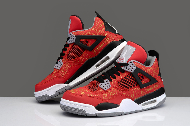 Trendy Nike Air Jordan 4 Chicago Bulls Red Gold Black Shoes