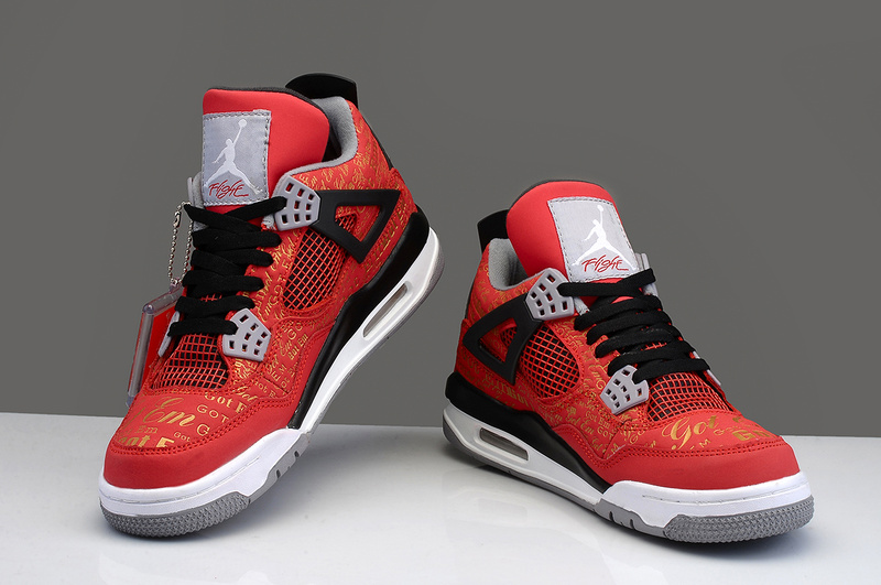 Trendy Nike Air Jordan 4 Chicago Bulls Red Gold Black Shoes