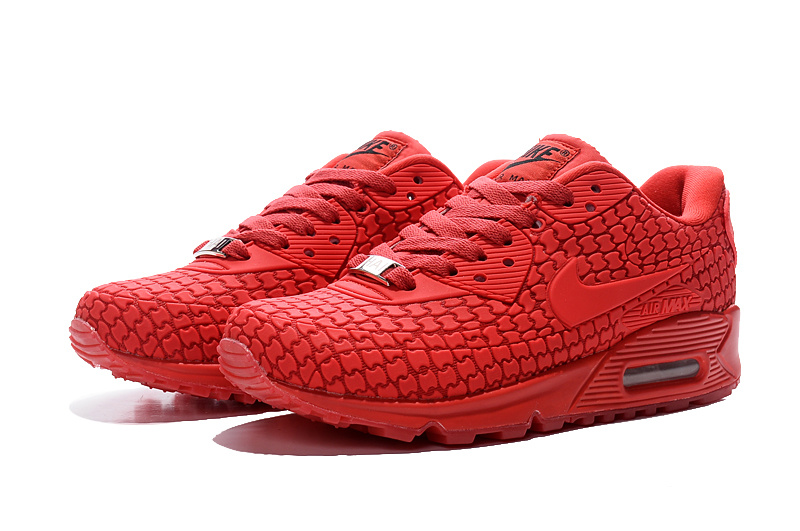 2016 Women's New Nike Air Max 90 City All Red Shoes - Click Image to Close