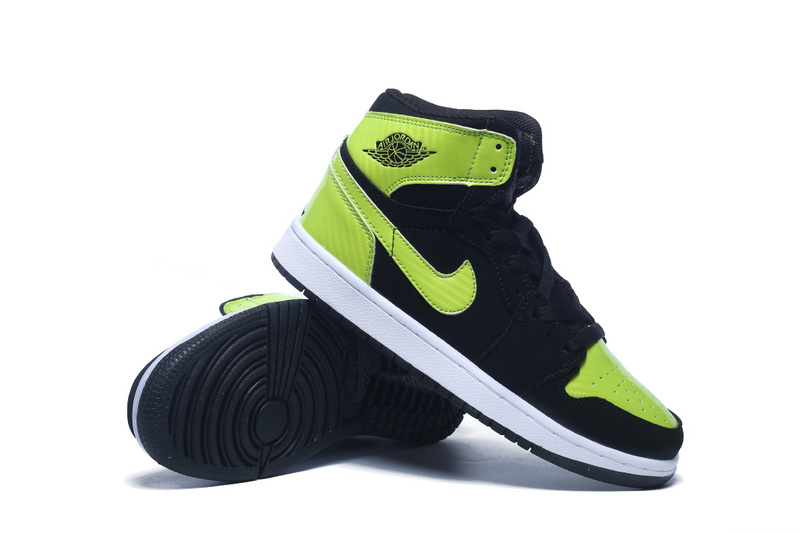 Women's Nike Jordan 1 Retro Black Fluorscent Green Shoes