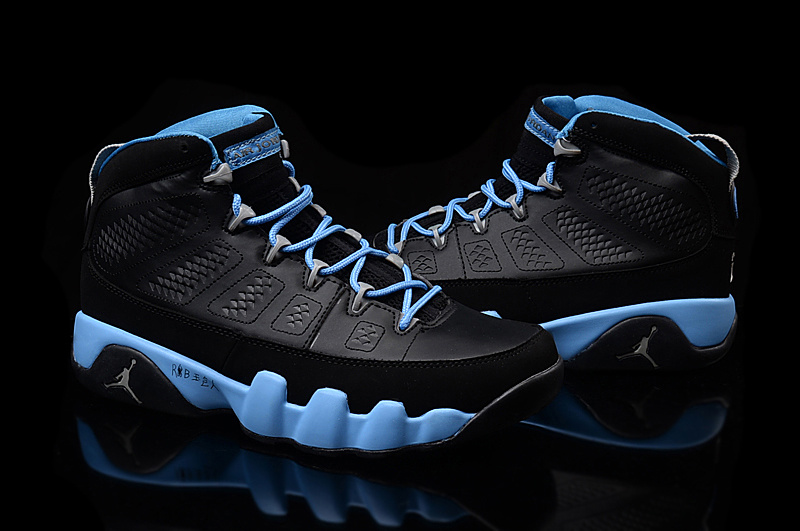 Women's Nike Air Jordan 9 Black Blue Shoes - Click Image to Close