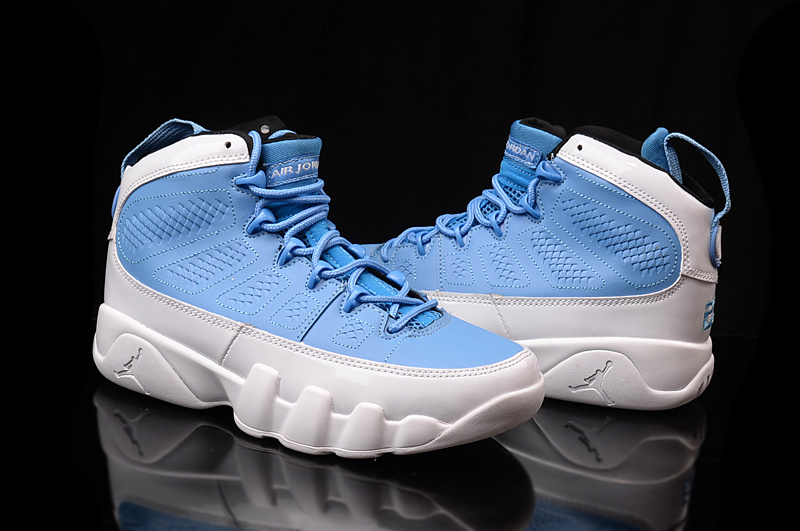 Women's Nike Air Jordan 9 Blue Silver Shoes - Click Image to Close