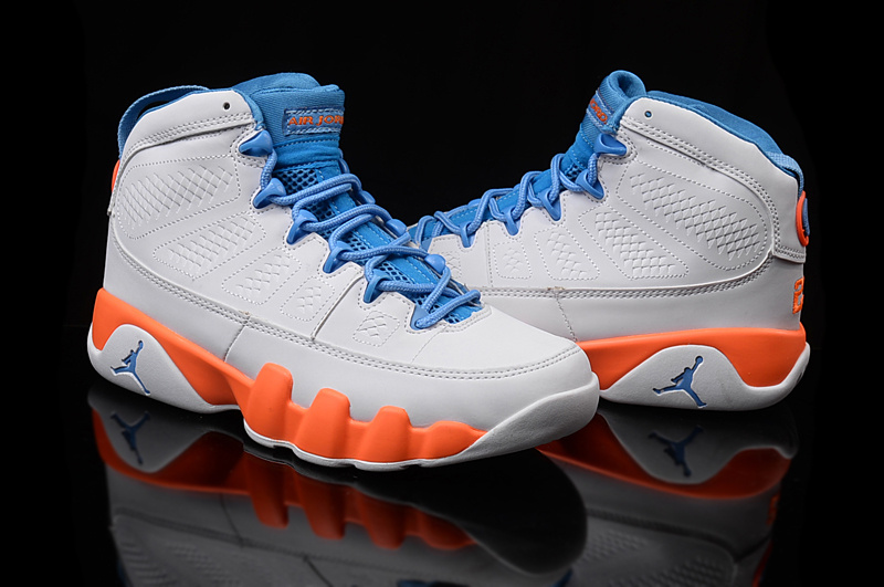 Women's Nike Air Jordan 9 Grey Blue Orange Shoes - Click Image to Close