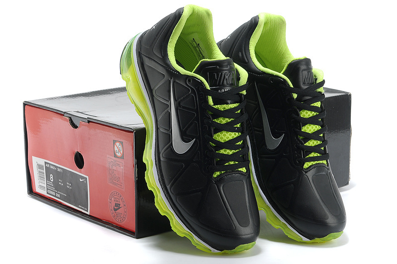 Women Nike Air Max 2009 Leather Black Green Shoes - Click Image to Close