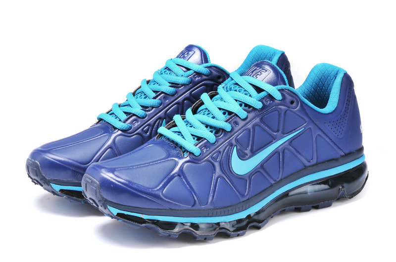 Women Nike Air Max 2009 Leather Blue Black Shoes - Click Image to Close