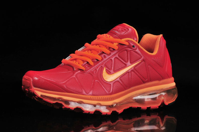 Women Nike Air Max 2009 Leather Red Orange Shoes - Click Image to Close