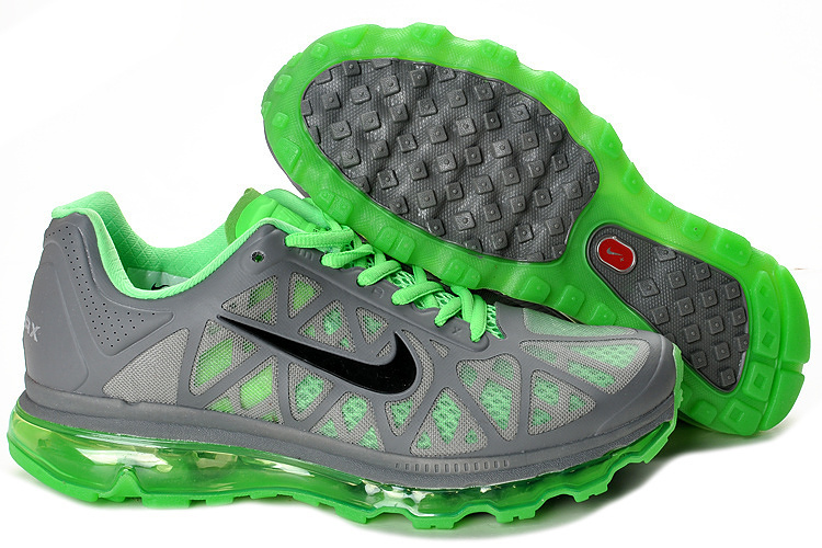 Women Nike Air Max 2011 Grey Green Black Shoes - Click Image to Close