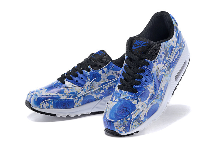 2016 Women's Nike Air Max 90 Follower Print Blue White Black