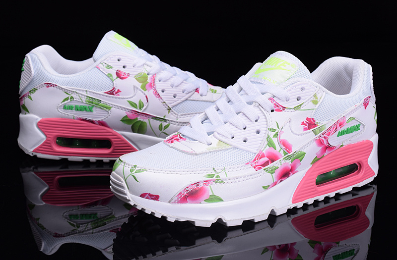 2016 Women's Nike Air Max 90 Follower Print White Pink - Click Image to Close