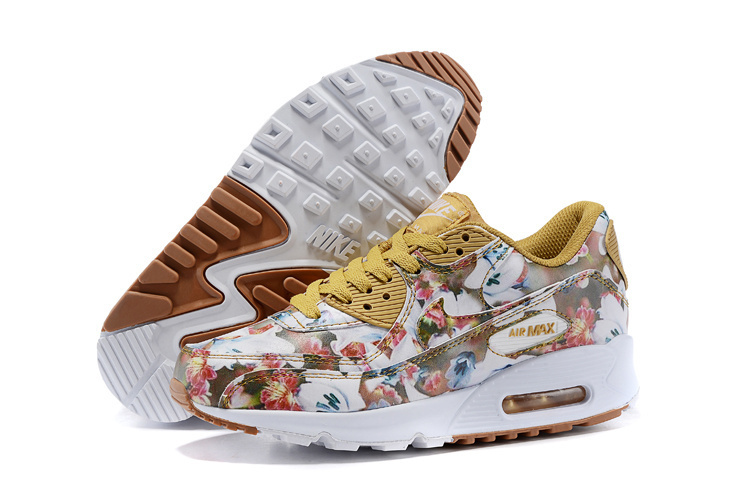 2016 Women's Nike Air Max 90 Follower Print Yellow White - Click Image to Close