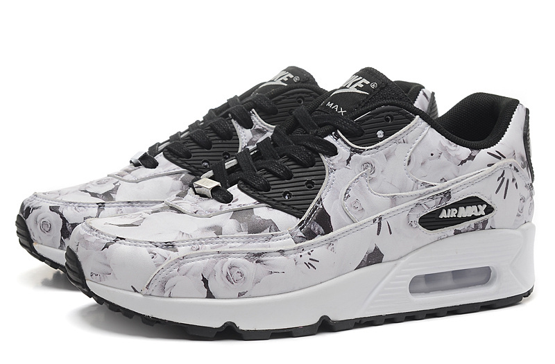 2016 Women's Nike Air Max 90 NYC Black White Rose Print