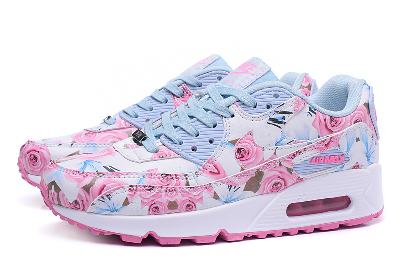 2016 Women's Nike Air Max 90 Prs Bbaby Blue Pink Rose Print